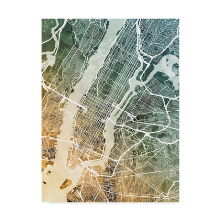 Michael Tompsett 'New York City Street Map Teal Orange' Canvas Art,14x19